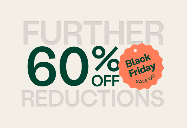 Black Friday sale advertisement with 60% off text on a beige background